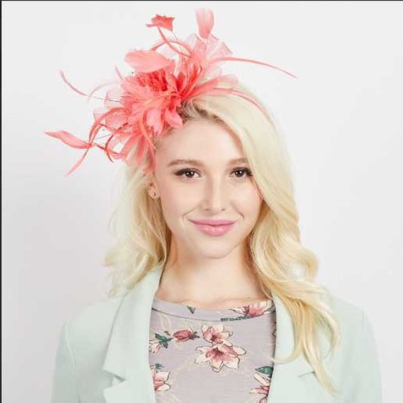 Accessories - HEADBAND  FLOWER FASCINATOR HAT CORAL
